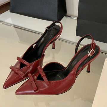 Xajzpa Spring Fashion Butterfly-knot Buckle Strap Women Pumps Sexy Pointed Toe Thin High Heels Party Wedding Shoes Zapatillas De Mujer